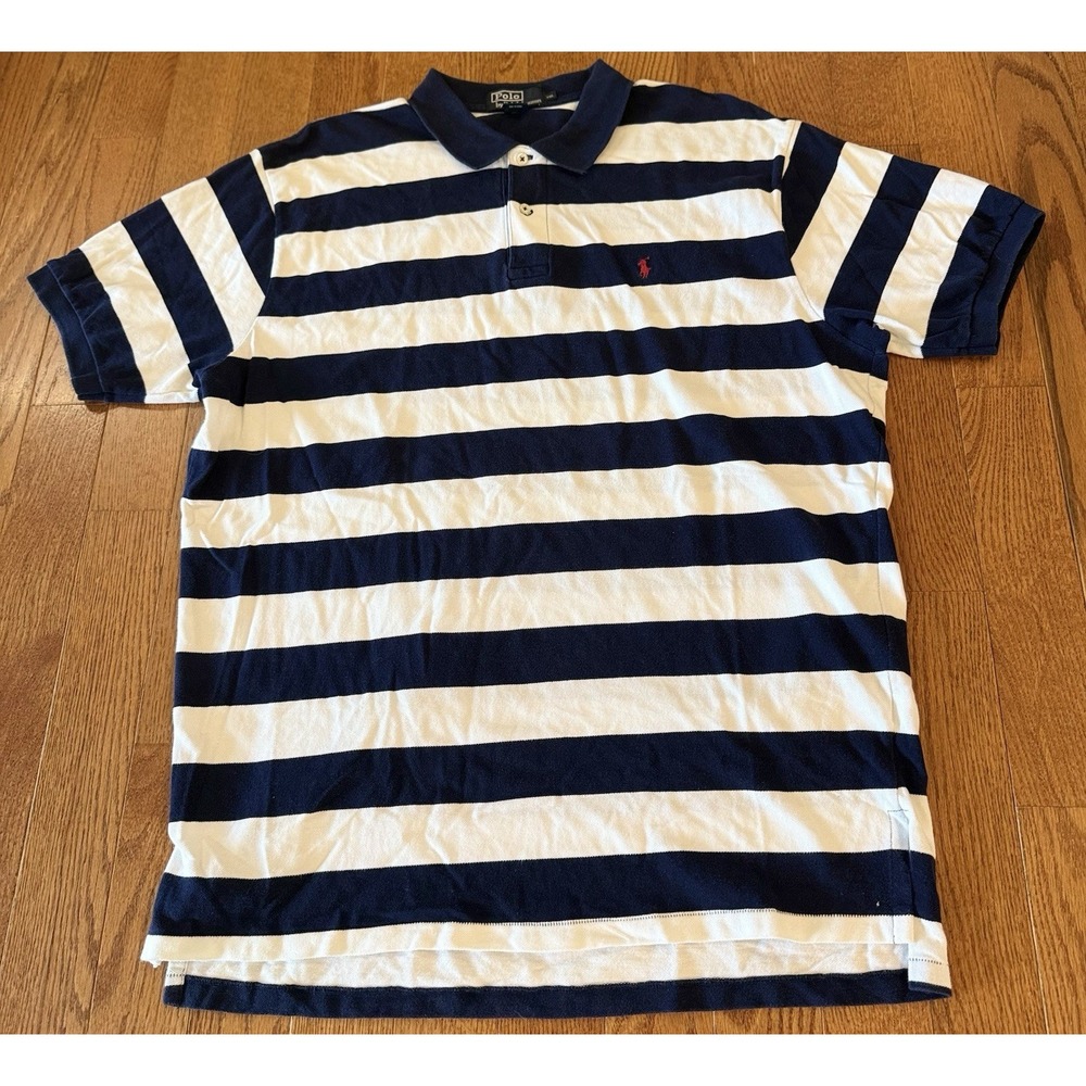Polo Ralph Lauren Men's Polo Shirt Navy And White Stripes Pony Logo Size XXL - Picture 2 of 7
